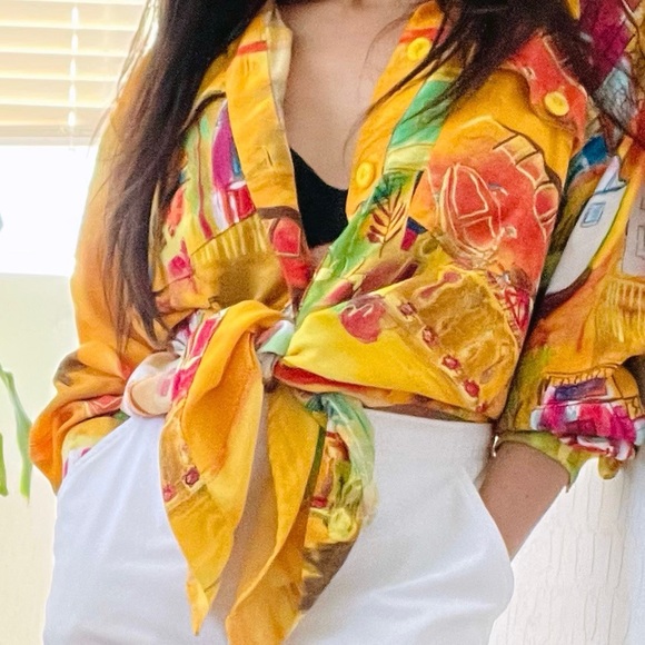 Vintage Saint Germain Paris Oversized Button Up Top Wearable Art - Picture 4 of 13